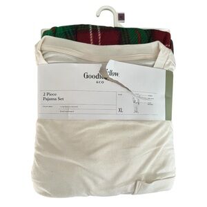 Goodfellow & Co. Men's XL 2 Piece Pajama Set‎ Fleece Green Plaid Off White Top
